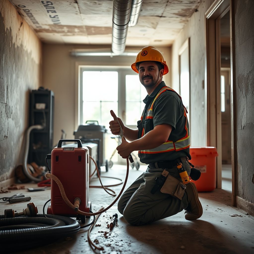 A certified technician from Elevate Peak Mold Removal performing a detailed mold inspection in a residential kitchen in Kirby, Texas.