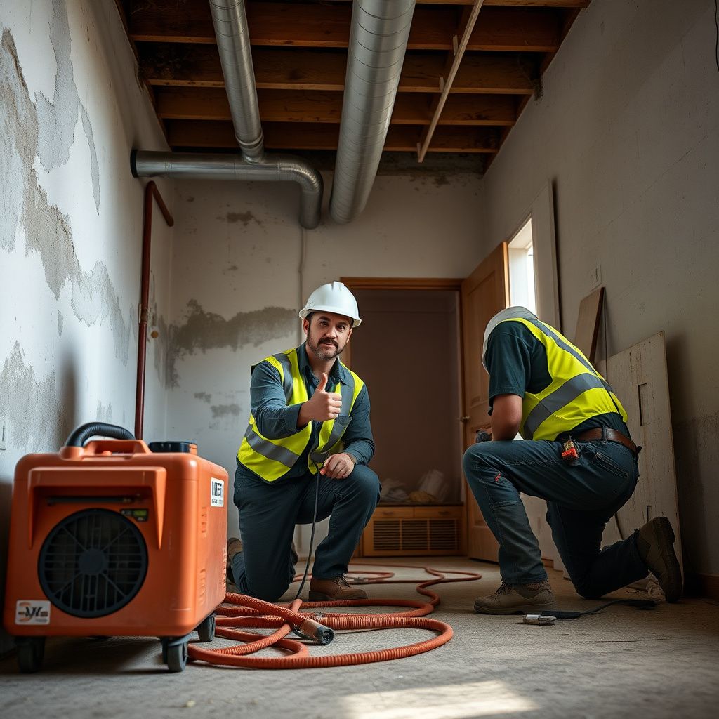 A certified mold remediation specialist explaining the process to a homeowner in a Universal City kitchen, pointing to an affected area on the ceiling.