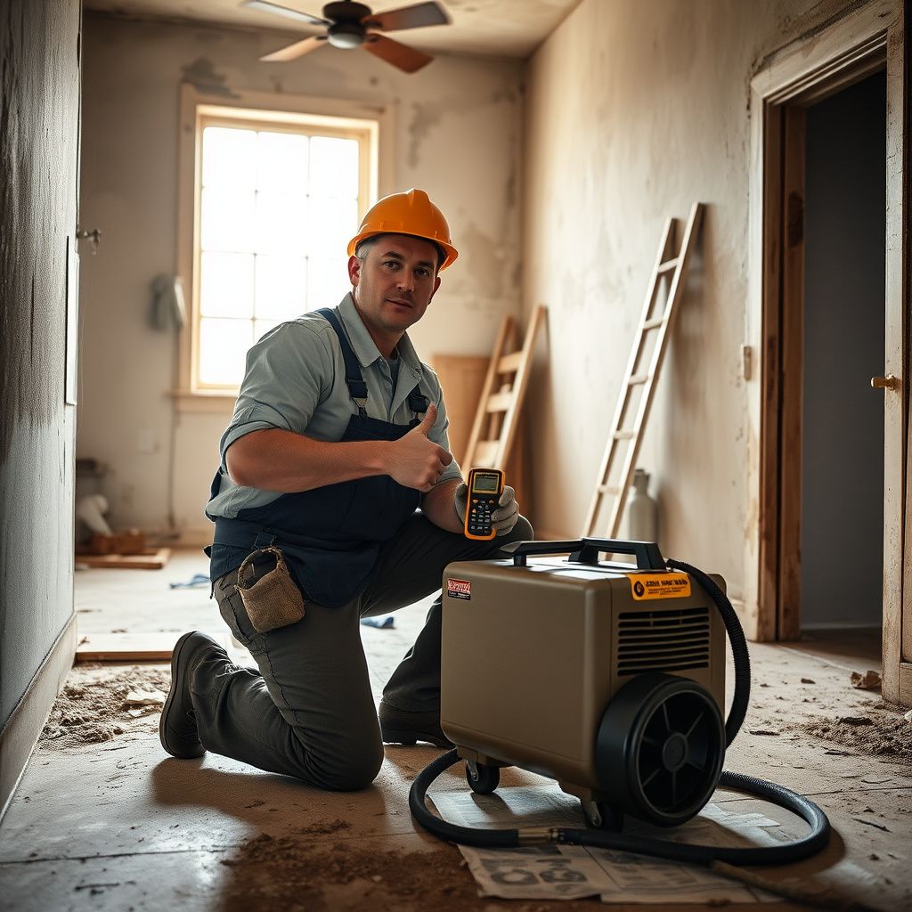 A close-up of a certified mold remediation technician demonstrating a moisture meter on a wall in a Shavano Park residence.