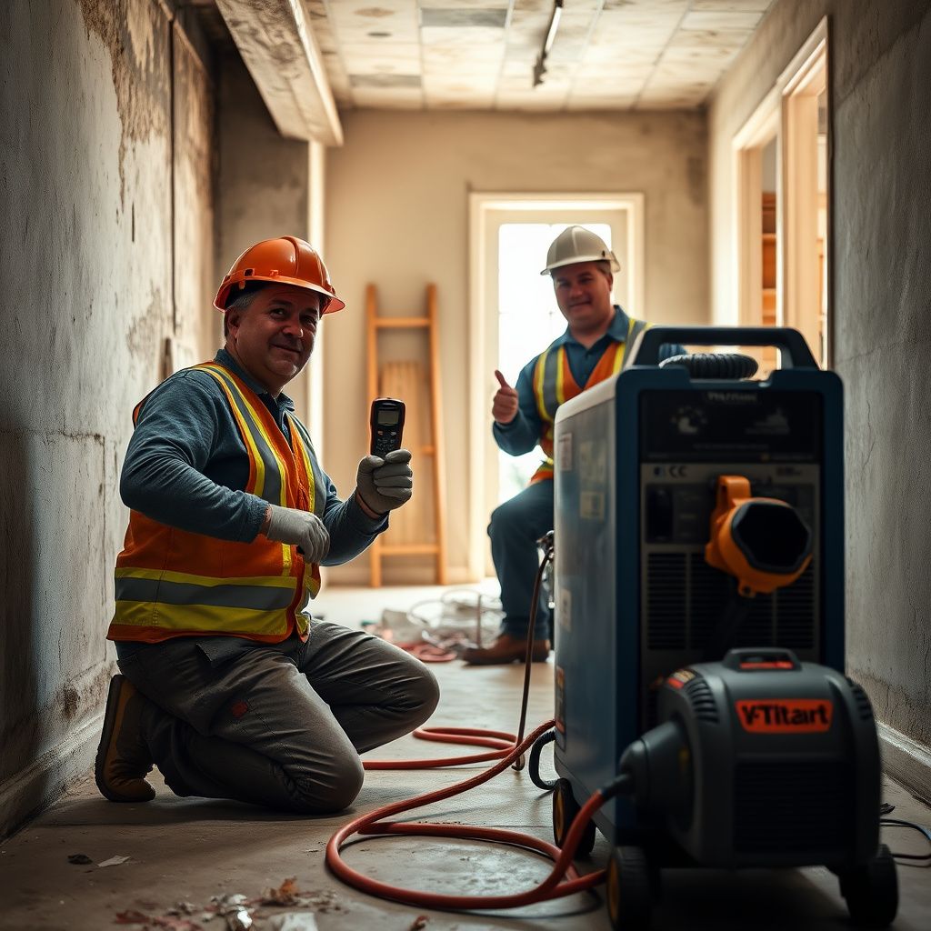 A professional mold remediation specialist using a moisture meter to detect hidden water damage in a wall of an Alamo Heights home, emphasizing precision and expertise.