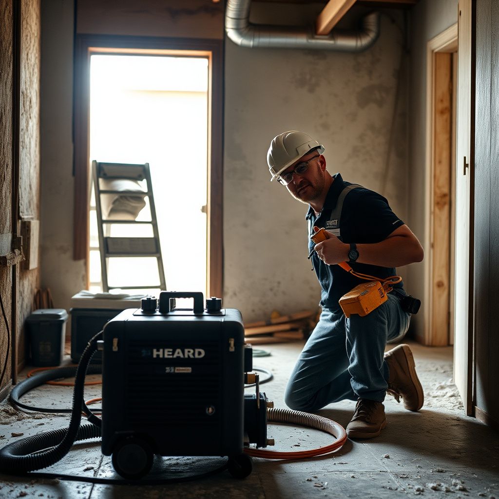 A close-up of a mold remediation technician in Selma, Texas, showing IICRC certification badge on their uniform, emphasizing professionalism.